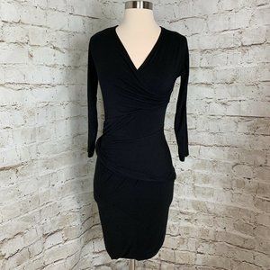 Carven Black Faux Wrap Dress Long Sleeve Size 36